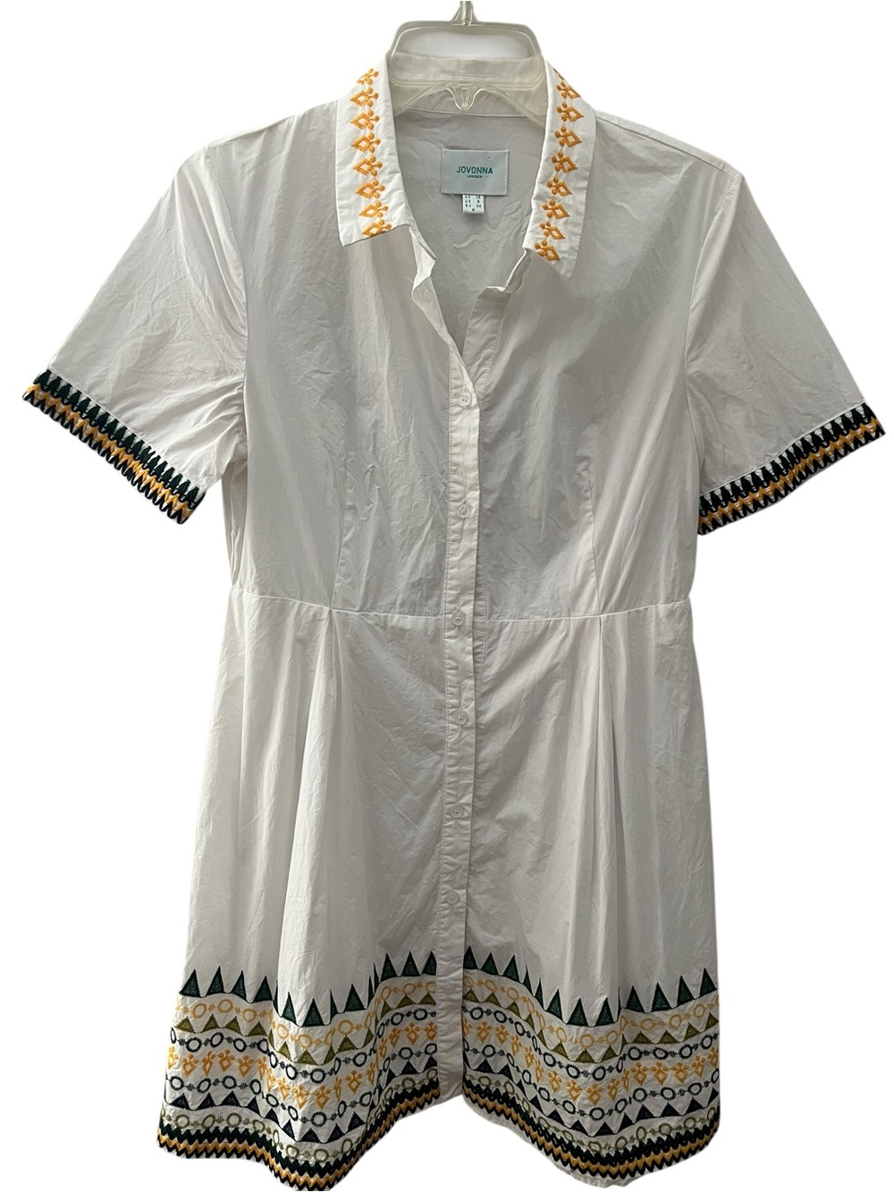 Jovonna London White Embroidered Mini Shirt Dress Size US 8 Boho Cotton